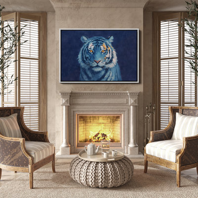 «Blue Tiger Portrait», reproduction de faune contemporaine encadrée, art mural