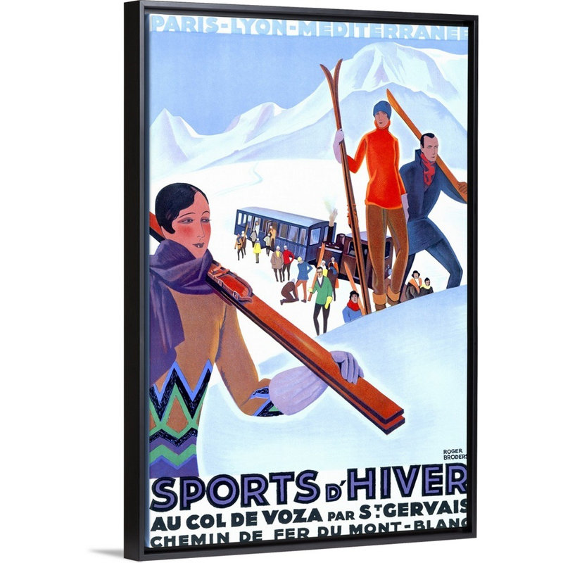 Mont Blanc, Sports d'Hiver, affiche rétro, par Roger Broders, reproduction d'art sur toile encadrée par Roger Broders