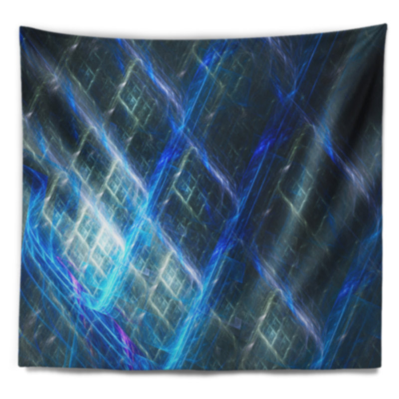 Tapisserie abstraite bleue brillante fractale, H 50 po x l 60 po