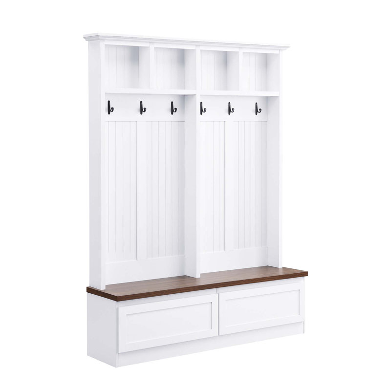 Sleek & Chic Modern Versatile 4-in-1 Hall Tree, White/Brown