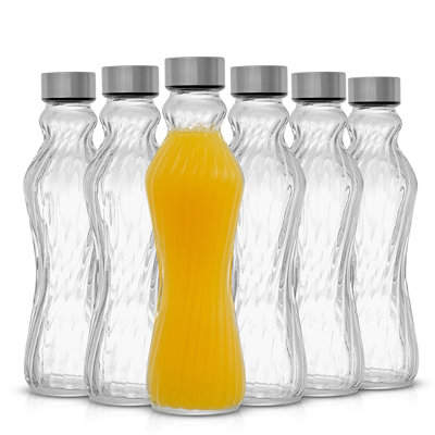 Brightware Spring Fluted Glass Water Bottles – 16 oz – Set of 6 