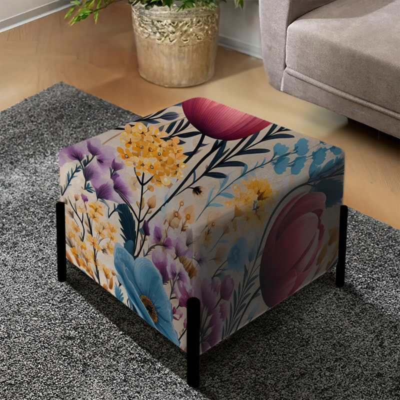 Motif floral aquarelle rose et mauve - repose-pieds carré floral