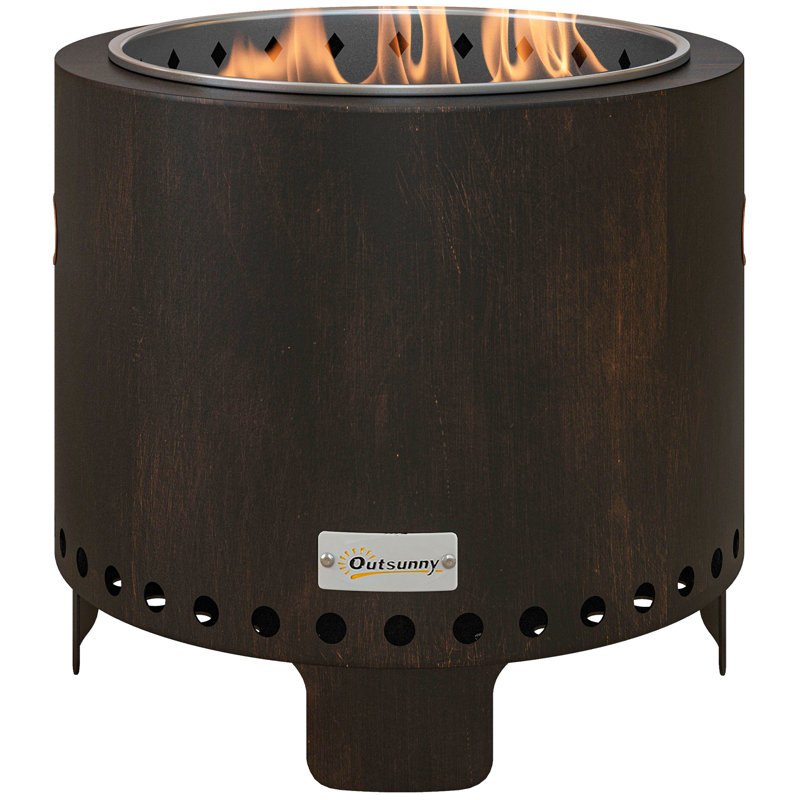 Metal Round Wood Burning Fire Pit, Smokeless Fire Pit, Outdoor Fireplace Black