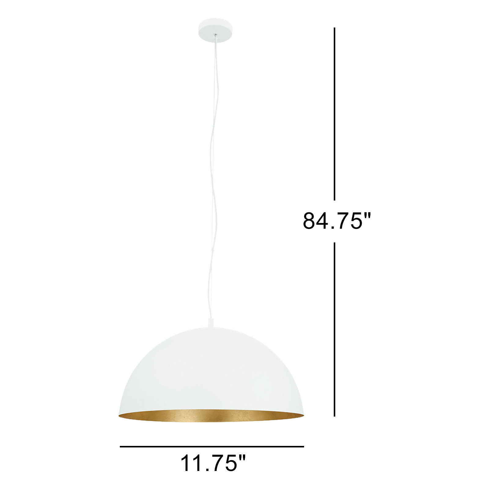 Ainslee Single Light Metal Dimmable Pendant, 84.75" H x 11.75" W x 23.62" D, White/Gold