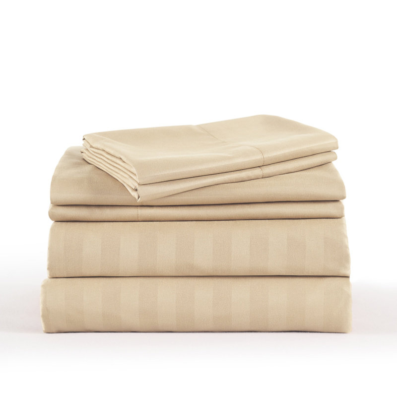 3/4 Pcs Luxury Striped Bed Sheets Set, King Sheet Set with 2 Pillowcases, Beige