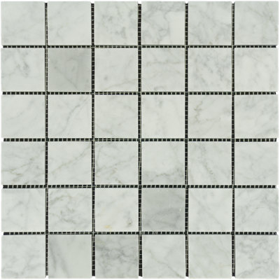 White Carrara 2" X 2" Marble Look Floor And Wall Mosaic