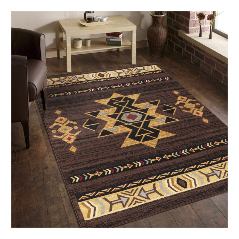 Tribes GC_YLS4005 Brown Southwest Area Rug, Rectangle 2' x 3'