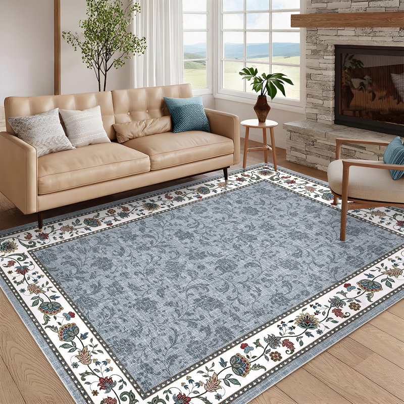Rectangle Floral Area Rug, Gray, 240*340cm