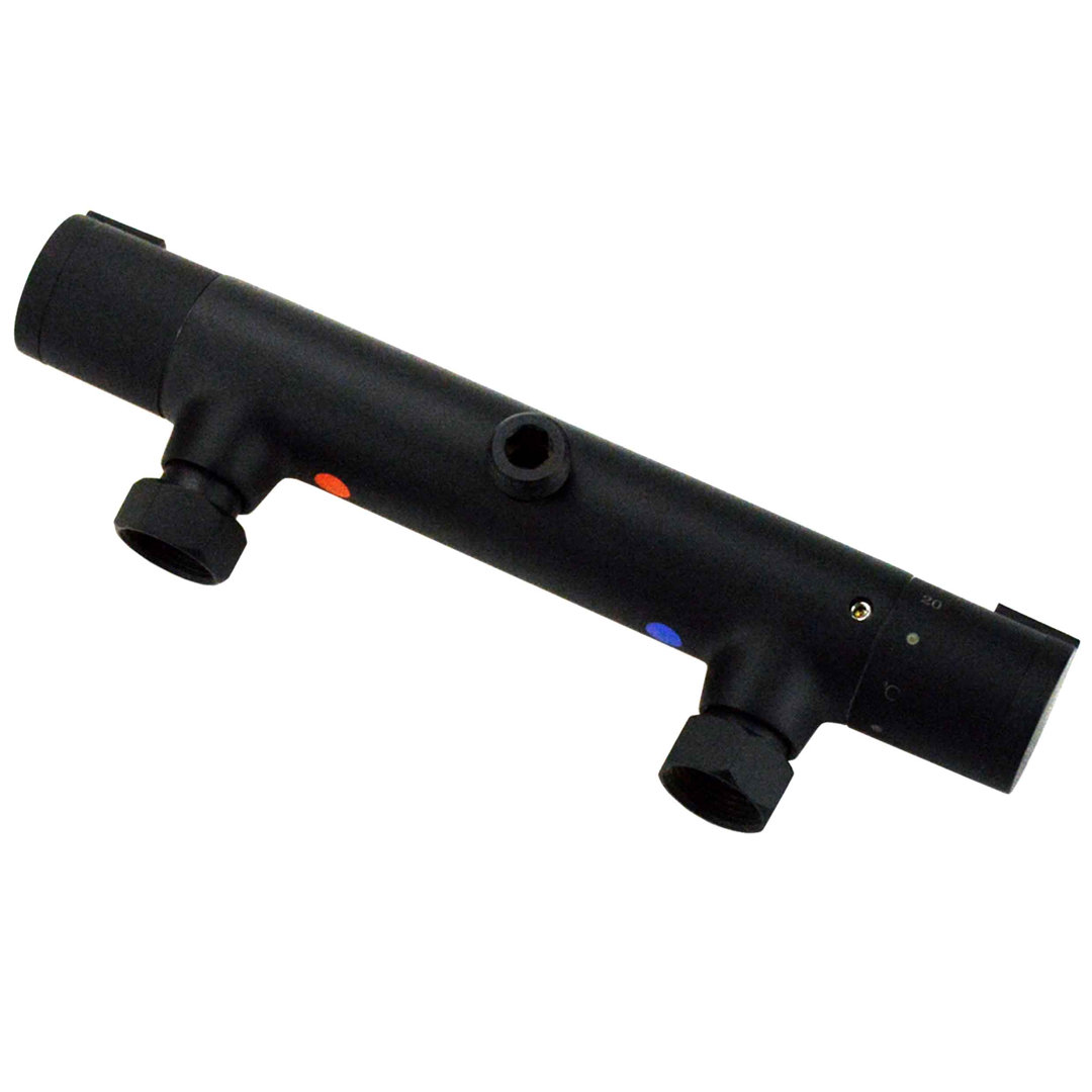 Heile Black Thermostatic Shower Mixer Bar Round Handset Riser Rail Kit Exposed Shower with Handheld Shower Head