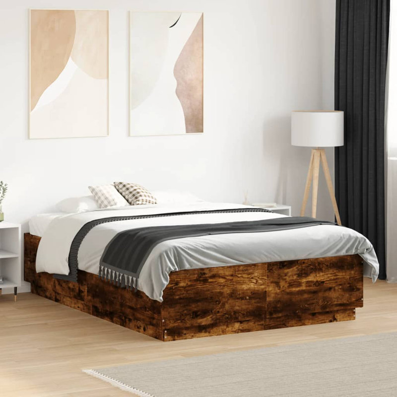 Noar Bed, Smoked Oak, UK Double - DE 135 x 190 cm