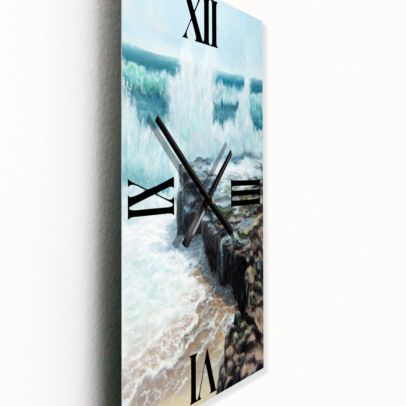 Wild Waves Breaking on the Shore - Horloge murale nautique et côtière, Petit