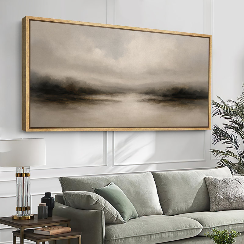 Large Framed Canvas Print Wall Art - Neutral Abstract Landscape Print for Minimalist Modern Wall Decor, Natural