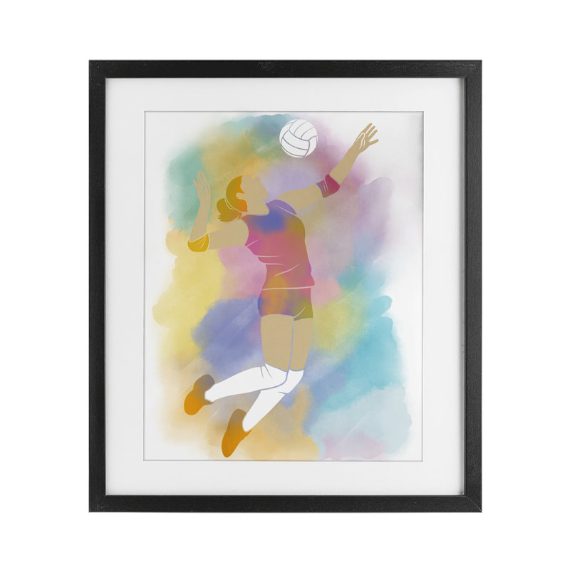 «Colorful Sports Volleyball», reproduction encadrée sous verre, conception de Marcus Prime, Cadre noir minuit