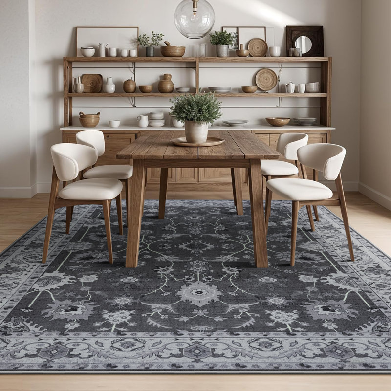 Groner Large Oriental Floral Living Room Rug Washable Bedroom Rug Non-Slip Colorful Vintage Accent Floor Carpet For Home Decor