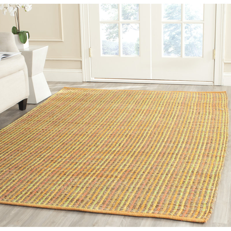 Doleman Hand Woven Jute/Cotton Solid Color Rug in Spring, Rectangle 5' x 8'