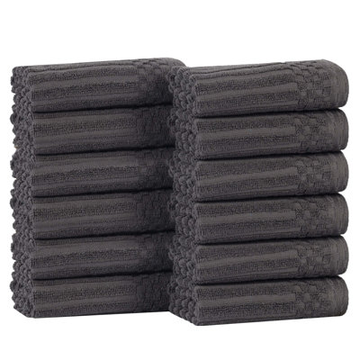 Juras Soho Cotton Ribbed Checkered Border Medium Weight Washcloths Face Towels