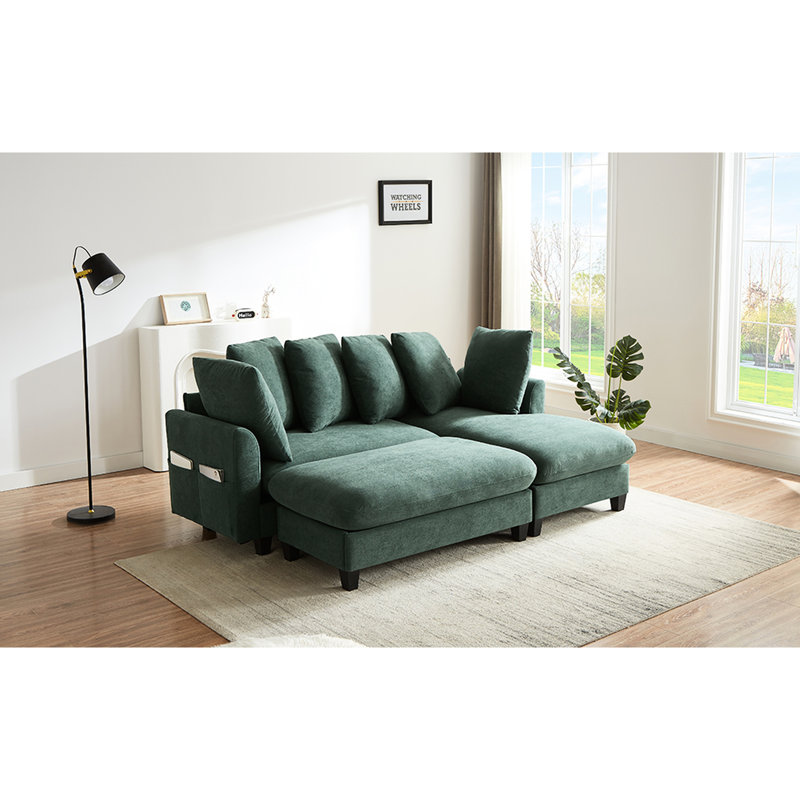 Canapé modulaire de 83 po avec rangement sous les sièges, table basse mobile, six coussins décoratifs confortables, courbes ergonomiques, compartiments rembourrés latéraux intégrés, revêtement en chenille élégant,