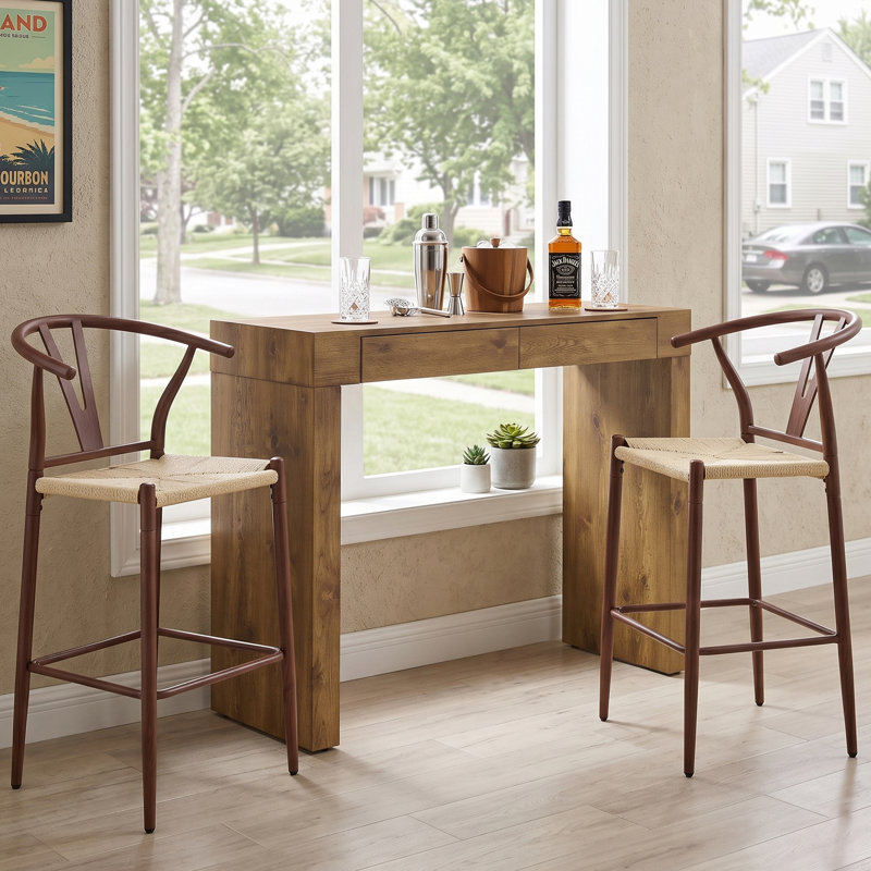Ensemble de table de pub 3 pièces avec table de bar rectangulaire de 50 po et 2 tabourets de bar en corde de chanvre tissés à la main