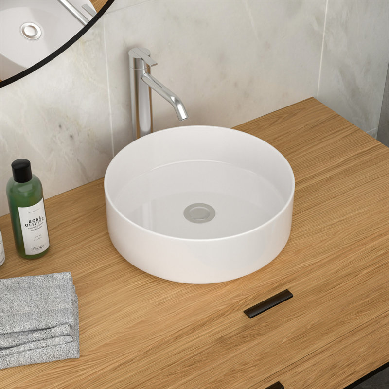 15.75"X15.75" White Ceramic Vessel Bathroom Sink, White