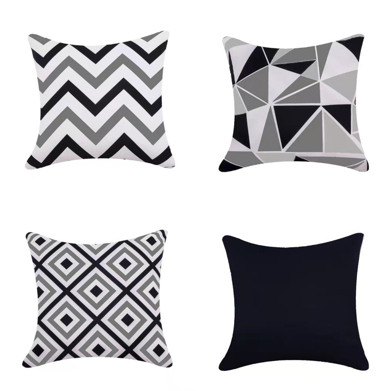 Batina Indoor / Outdoor Geometric Square Cushion Cover, Black