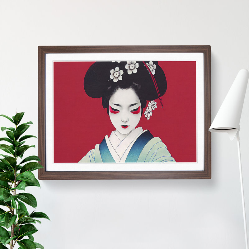 Magical Geisha - Framed Print, 25cm H x 34cm W x 2cm D, Walnut