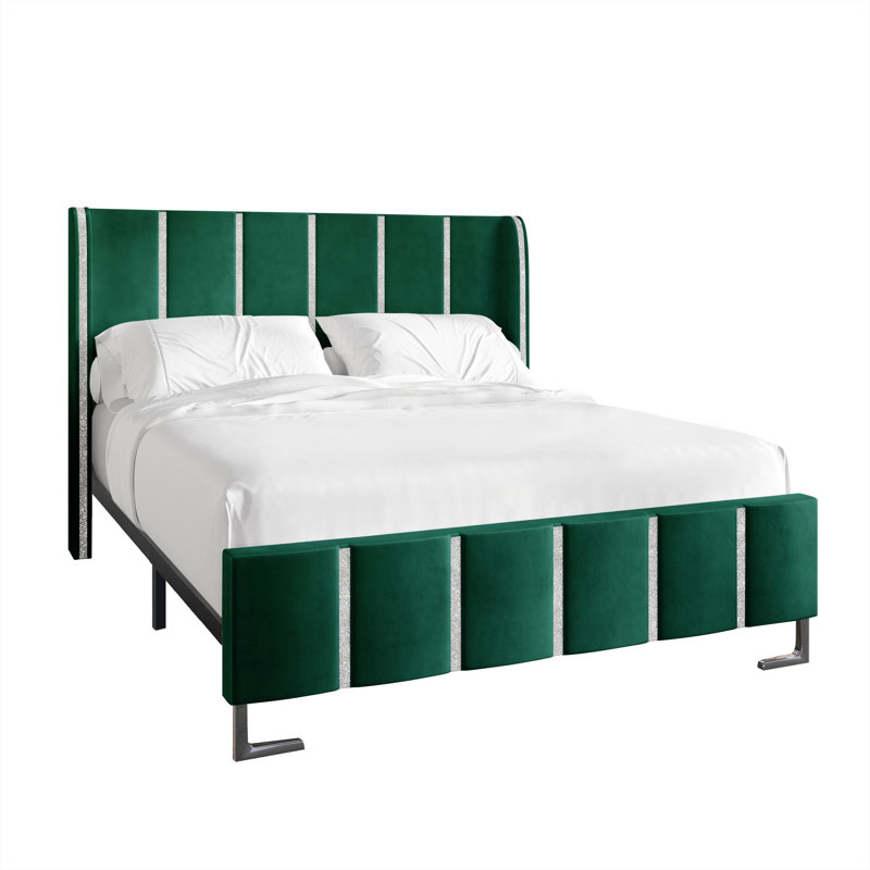 Lit tapissier standard à profil bas Laimdota, Vert, Très grand