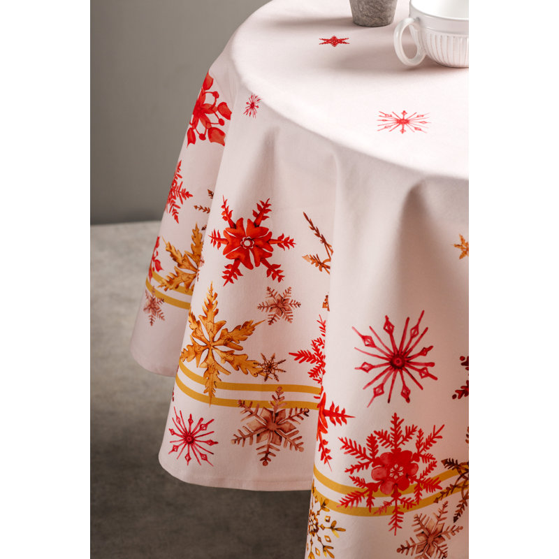 100% Cotton Round Christmas Tablecloth, 63" x 63", Red