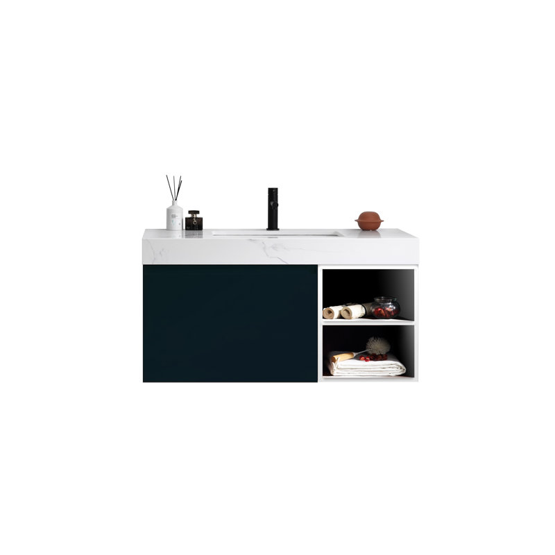 Noam 42'' Single Bathroom Vanity with Quartz Top, Matte Black