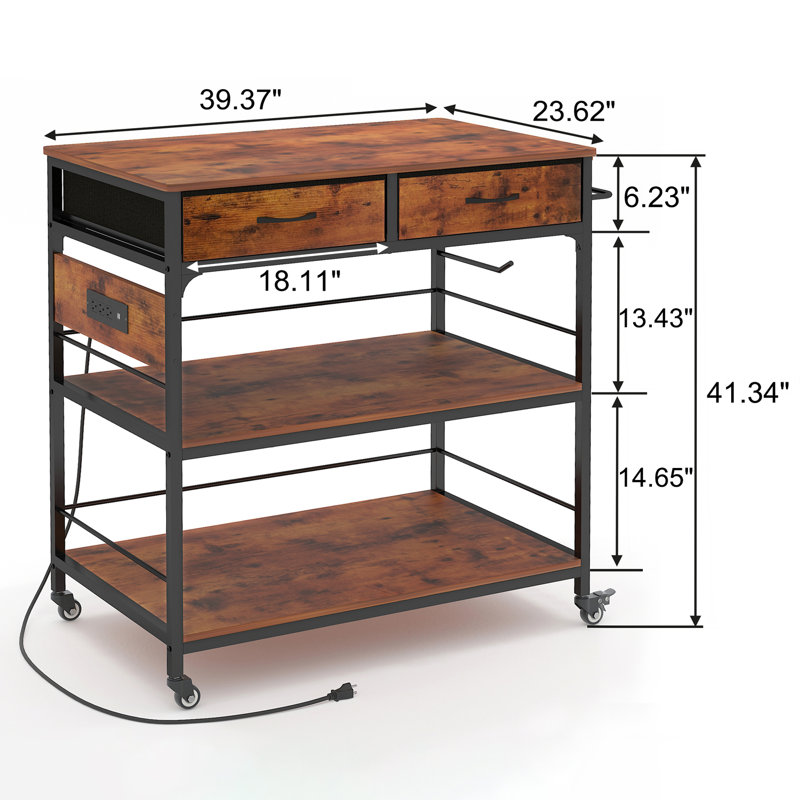 Kitchen Island Cart With Towel Rack And Fabric Drawers, Versatile Kitchen Cart With Power Outlets For Convenience
