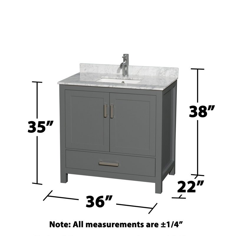 Sheffield 36" Single Bathroom Vanity Set with Mirror, White Carrara Marble, Dark Gray, Single Hole