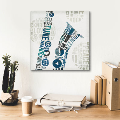 "Epic Graffiti" Type Sax Colorful Square "par Michael Mullan, art mural sur toile, 26 po x 26 po