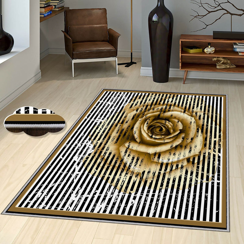 Premium Woven Carpet, 5.2 x 7.5 ft, 100% Polyester, Antibacterial, Non-Slip Underside, 0.3 in Pile Height | Machine Washable, 3D Digital Print | Perfect for Living Room, Bedroom & Office Décor
