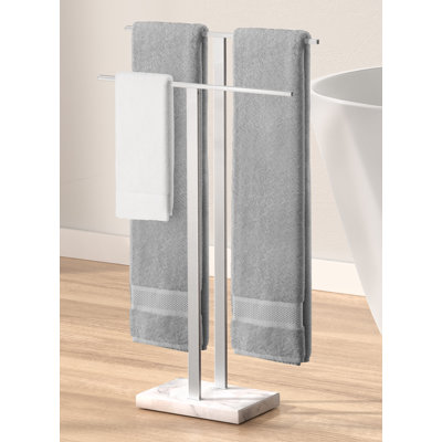 KES Freestanding Towel Rack 2-Tier 33''H Dual T-Shape Towel Stand with Weighted Marble Base for Bathroom 18/8 Stainless Steel