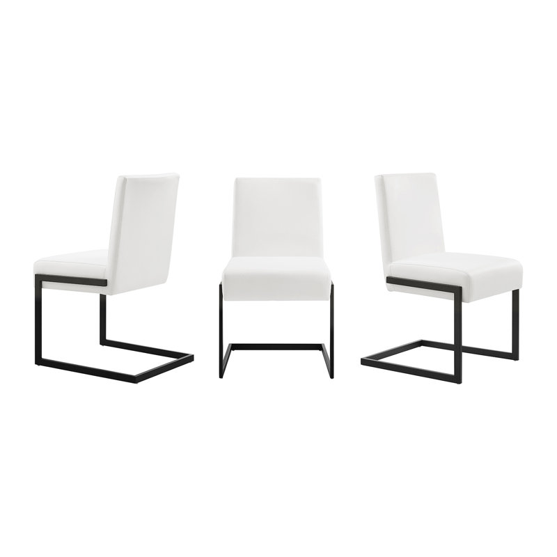 Fontana 19'' H Faux Leather Upholstered Metal Side Chair, White, Black