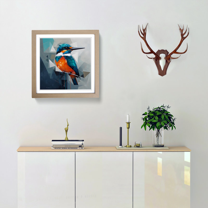 Kingfisher Suprematism No.5 - Framed Print, Oak
