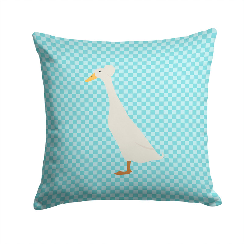 Coussin extérieur carré à damier de canard, Bleu, 14 po x 14 po