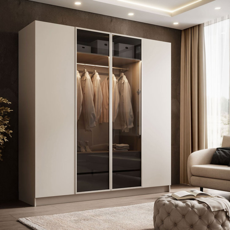 4 Door Wardrobe, Opening system: push-to-open (handleless fronts)