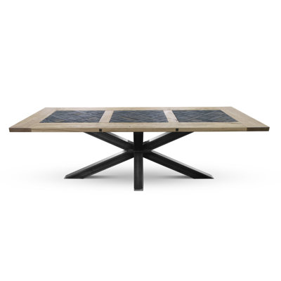 Oak Rectangular Wood Top Dining Table with Steel Base
