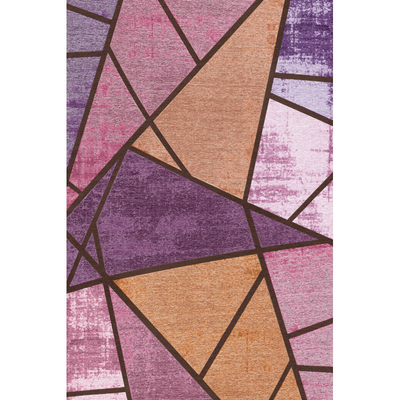 Tapis décoratif moderne à motif géométrique mauve et orange, Rectangle 5 pi 1,02 po x 7 pi 6,55 po