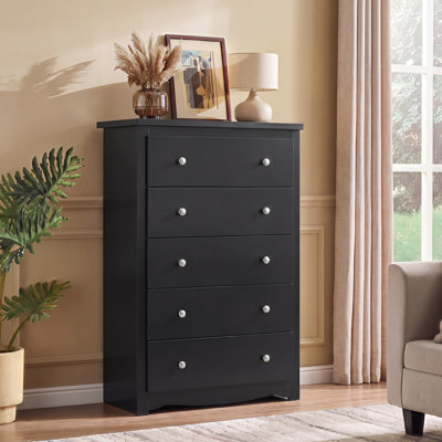 Commode en bois avec 5 tiroirs, commode haute de 45 po pour la chambre à coucher, commode, armoire de rangement et tiroirs de rangement pour le salon, le couloir, le placard