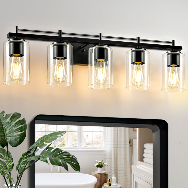 Bathroom Lighting Fixtures: 5-Light Bathroom Vanity Light Over Mirror with Clear Glass Shade, Wall Lamp for Mirror, 5