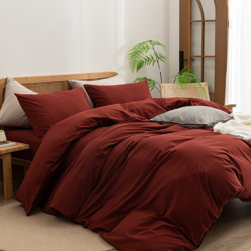 Ensemble de housse de couette 100% coton délavé Bestouch Bestouch, Housse de couette double + 2 taies d'oreiller stan