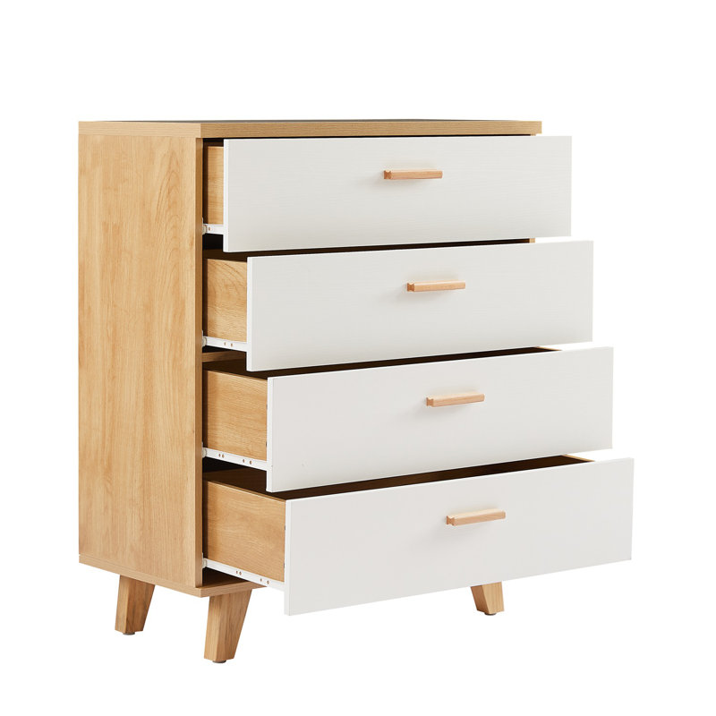 Buffet à tiroirs avec poignée en bois massif et console de service Barak, Naturel