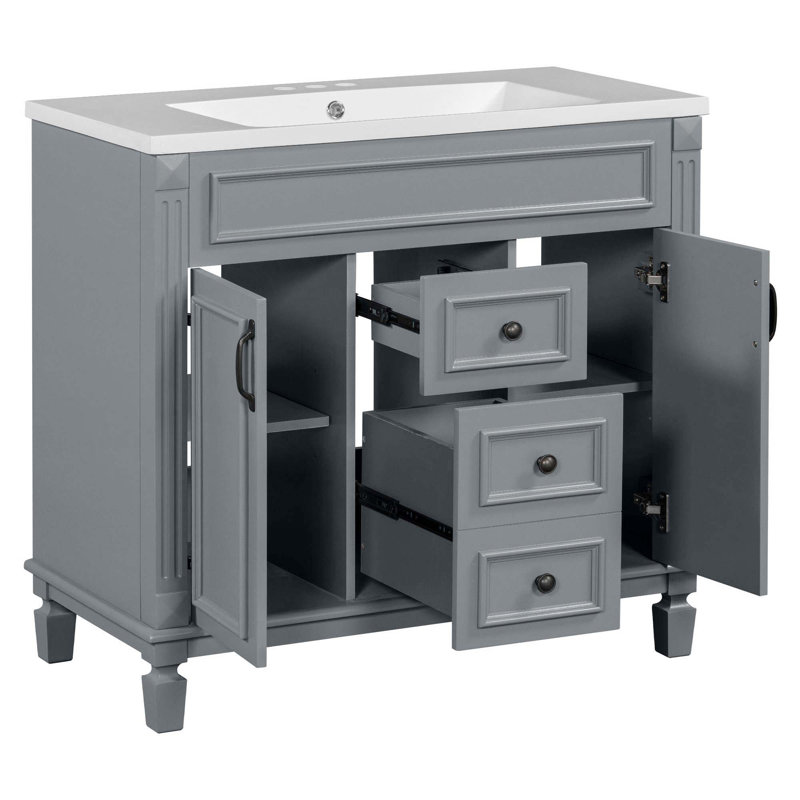 Meuble-lavabo moderne 36 po avec lavabo supérieur, Gris