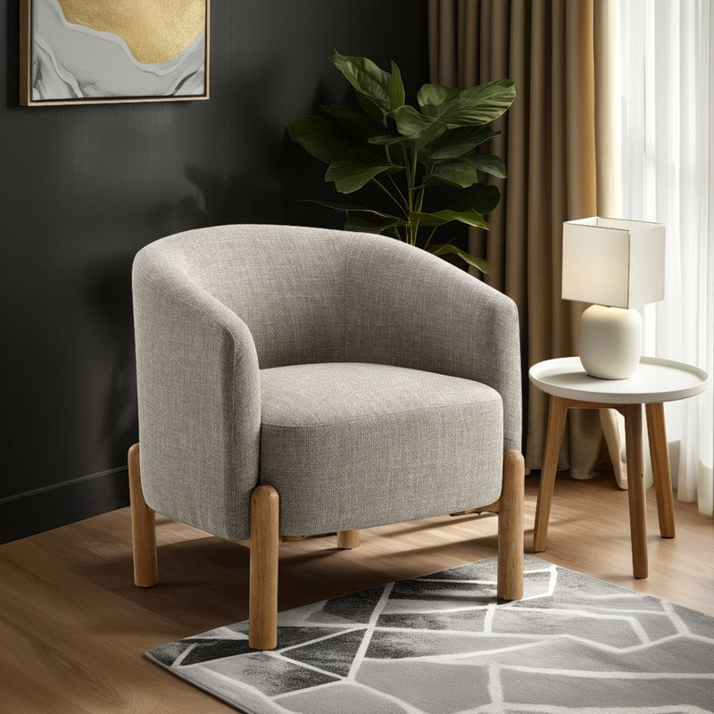 Morelia 27.5" Modern & Contemporary Accent Chair with Textured Fabric Upholstery, Solid Wood Legs, Foam over Pocket Coils