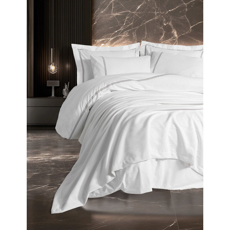 Harper White Cotton Waffle Pique Bedspread Set