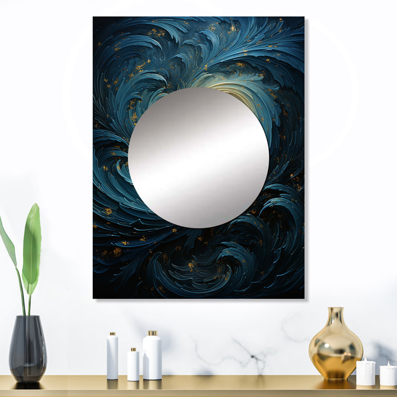 Kariem Blue Fury Waves Spiral I - miroir décoratif à spirales abstraites, miroir mural moderne, impression sur métal