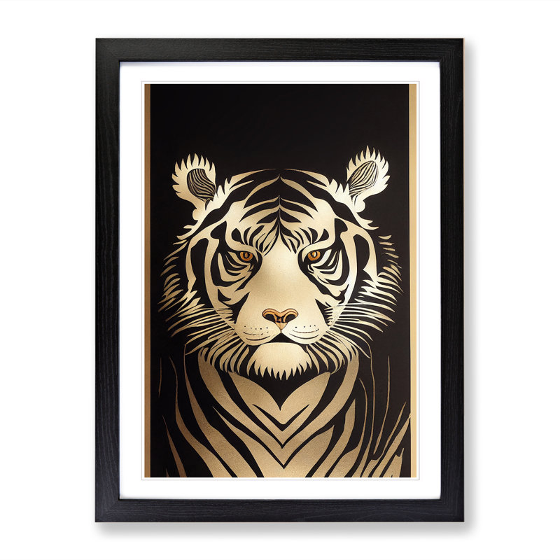 FRM-V0523-2519X Tiger Scroll Art Vol.1 1 Piece Single Picture Frame Wall Art, 34cm H x 25cm W x 2cm D, Black