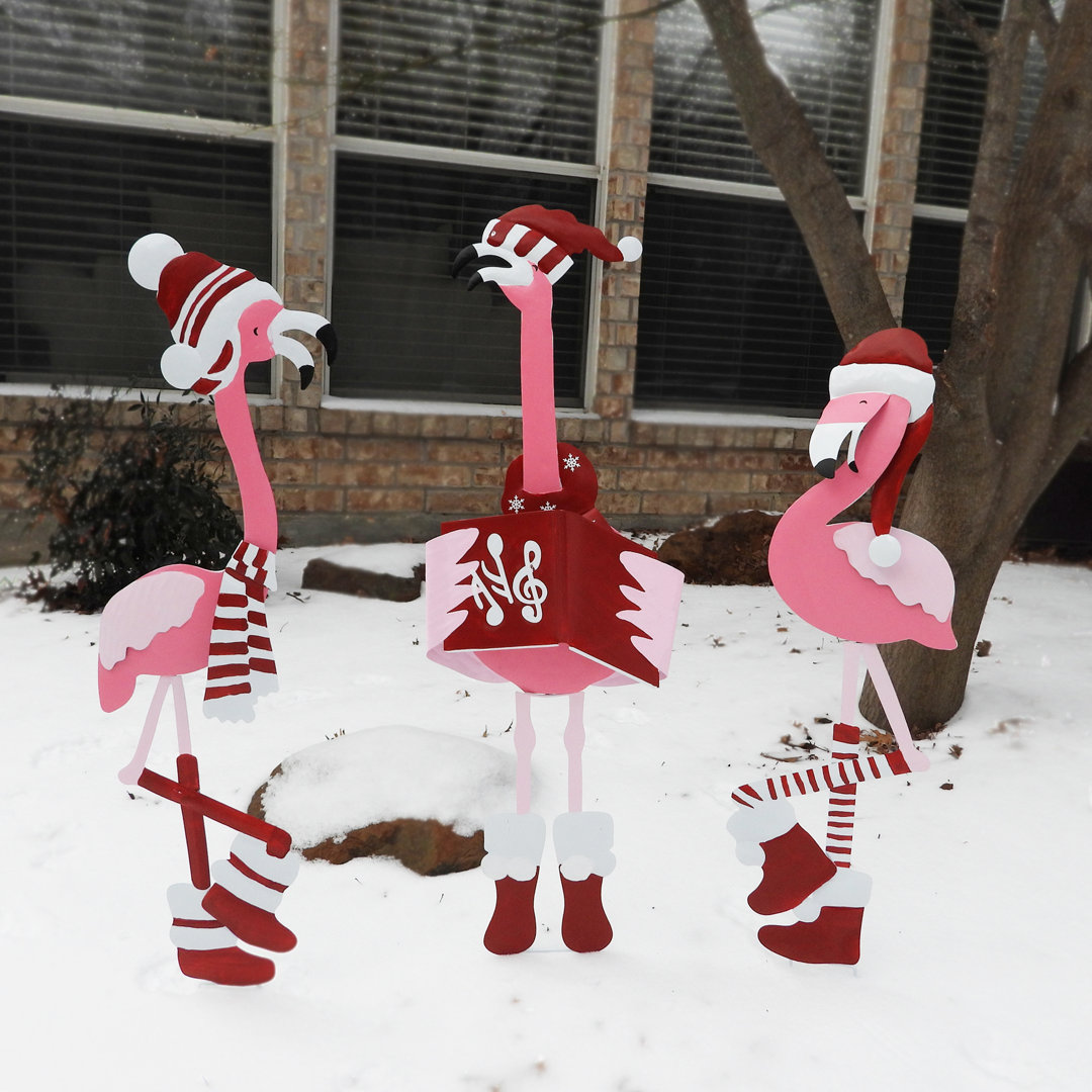 Metal Flamingo Trio Garden Stakes The Holiday Aisle®