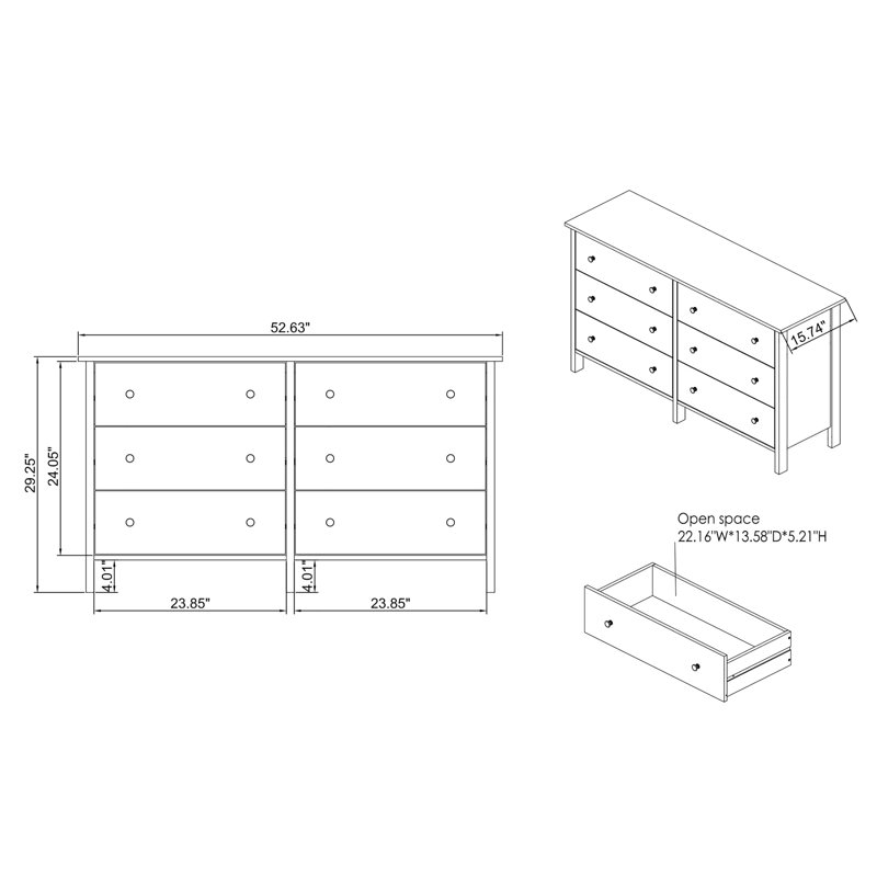 Studley 52.63'' W 6 - Drawer Dresser, Distressed Walnut